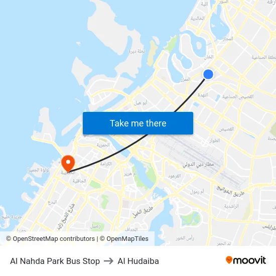 Al Nahda Park Bus Stop to Al Hudaiba map