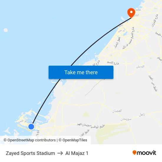 Zayed Sports Stadium to Al Majaz 1 map