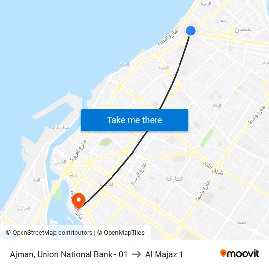 Ajman, Union National Bank - 01 to Al Majaz 1 map