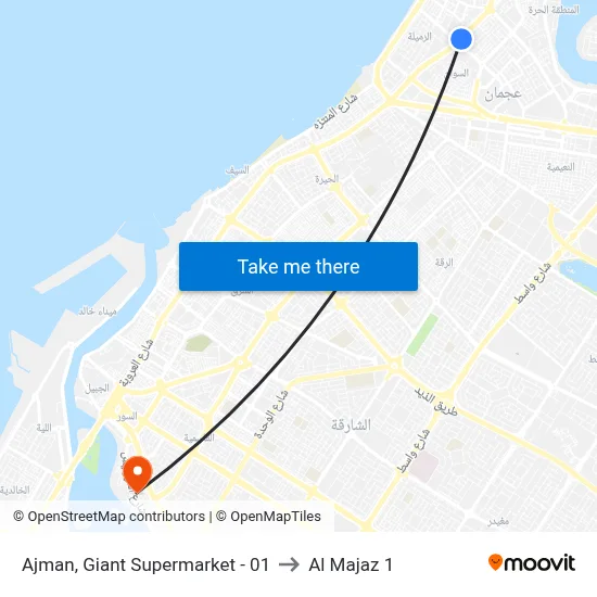 Ajman, Giant Supermarket - 01 to Al Majaz 1 map