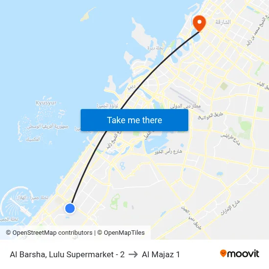 Al Barsha, Lulu Supermarket - 2 to Al Majaz 1 map