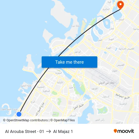 Al Arouba Street - 01 to Al Majaz 1 map