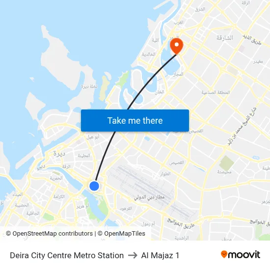 Deira City Centre Metro Station to Al Majaz 1 map