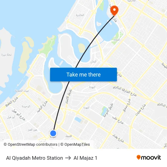 Al Qiyadah Metro Station to Al Majaz 1 map