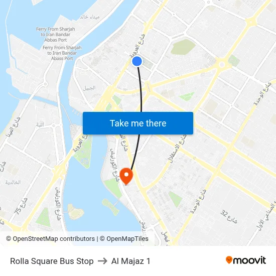 Rolla Square Bus Stop to Al Majaz 1 map