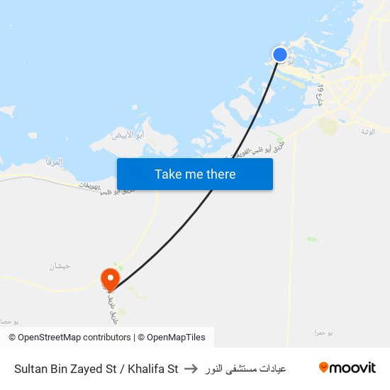 Sultan Bin Zayed St / Khalifa St to عيادات مستشفى النور map