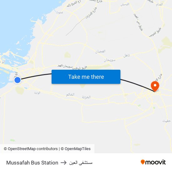 Mussafah Bus Station to مستشفى العين map