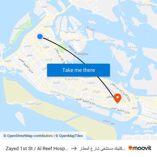 Zayed 1st St / Al Reef Hospital to ميديكلينك مستشفى شارع المطار map