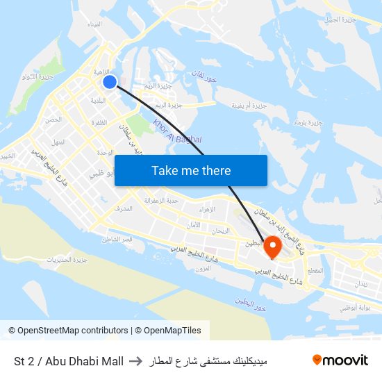 St 2 / Abu Dhabi Mall to ميديكلينك مستشفى شارع المطار map