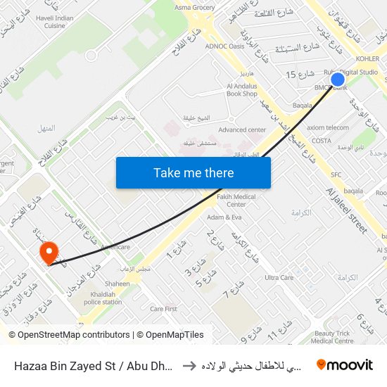 Hazaa Bin Zayed St /  Abu Dhabi Bus Station to نوفافيتا التخصصي للاطفال حديثي الولاده map