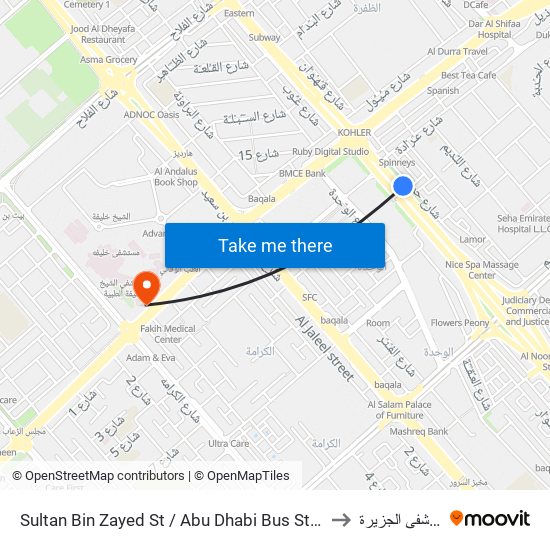 Sultan Bin Zayed St / Abu Dhabi Bus Station to مستشفى الجزيرة map