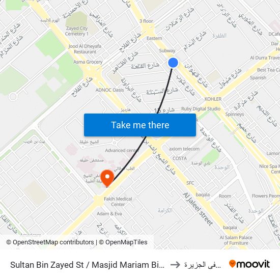 Sultan Bin Zayed St / Masjid Mariam Bint Said to مستشفى الجزيرة map