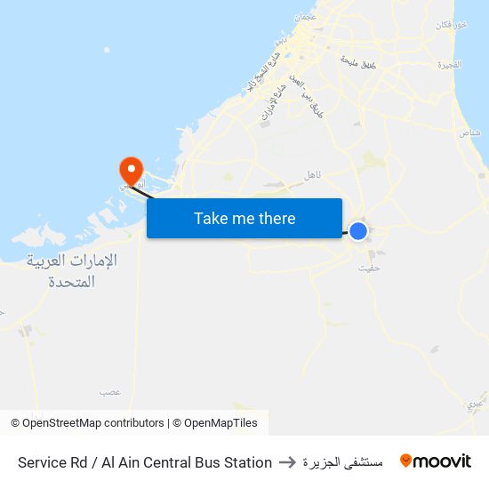 Service Rd  / Al Ain Central Bus Station to مستشفى الجزيرة map