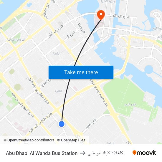 Abu Dhabi Al Wahda Bus Station to كليفلاند كلينك أبو ظبي map