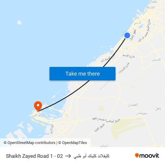 Shaikh Zayed  Road 1 - 02 to كليفلاند كلينك أبو ظبي map