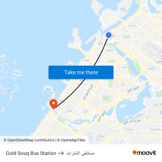 Gold Souq Bus Station to مستشفى الامارات map