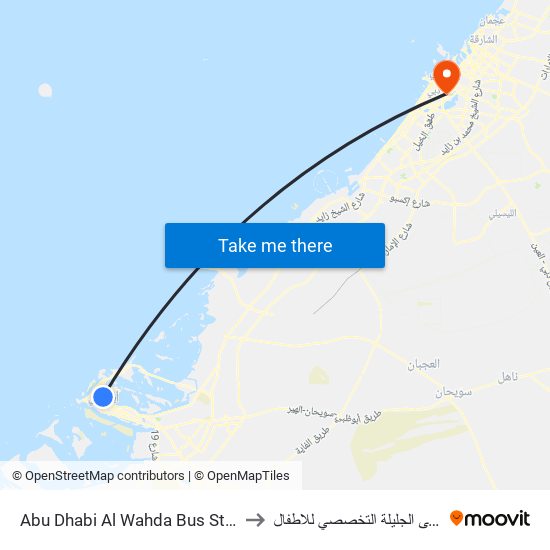 Abu Dhabi Al Wahda Bus Station to مستشفى الجليلة التخصصي للاطفال map