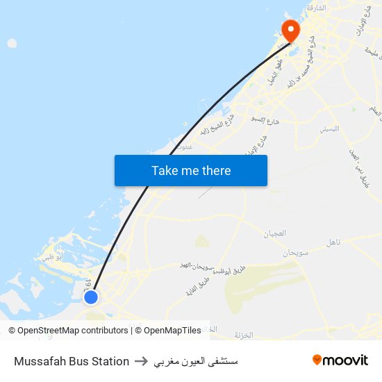 Mussafah Bus Station to مستشفى العيون مغربي map