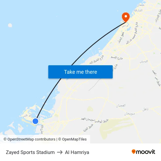 Zayed Sports Stadium to Al Hamriya map