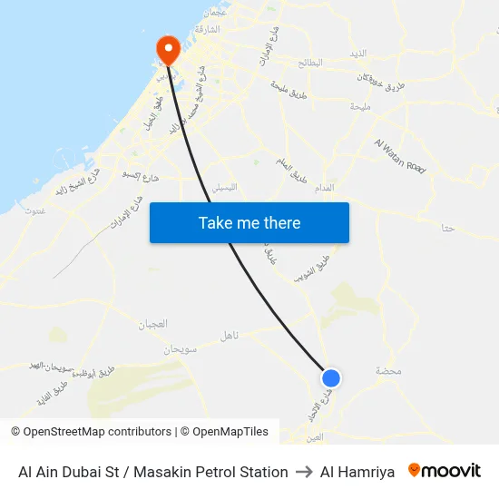 Al Ain Dubai Street / Masakin Petrol Station to Al Hamriya map