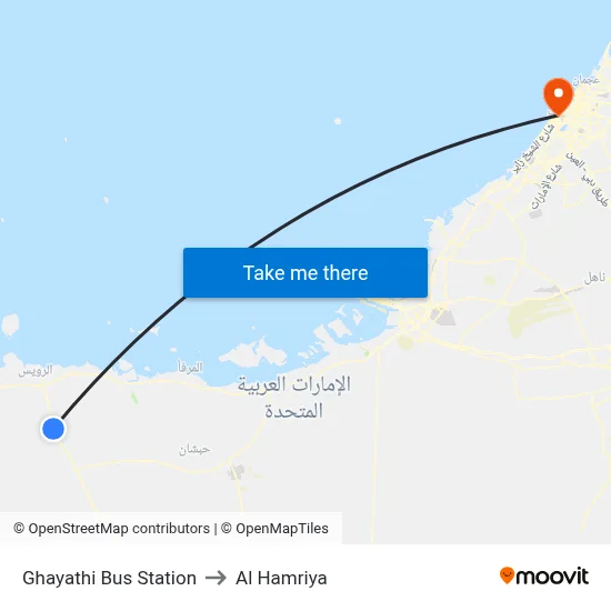 Ghayathi Bus Station to Al Hamriya map