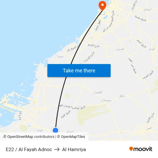 E22 / Al Fayah Adnoc to Al Hamriya map