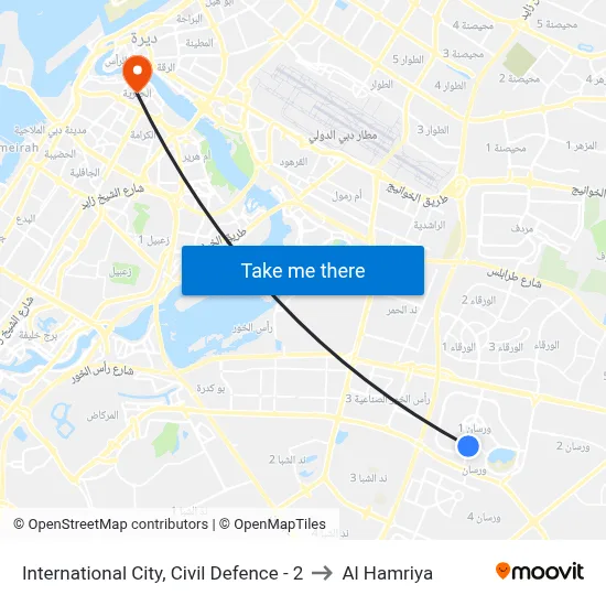 International City, Civil Defence - 2 to Al Hamriya map