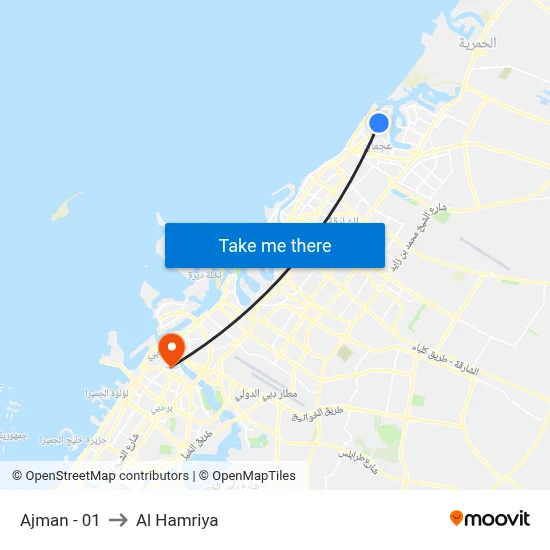 Ajman - 01 to Al Hamriya map