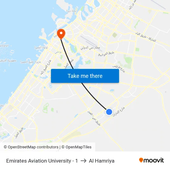 Emirates Aviation University - 1 to Al Hamriya map