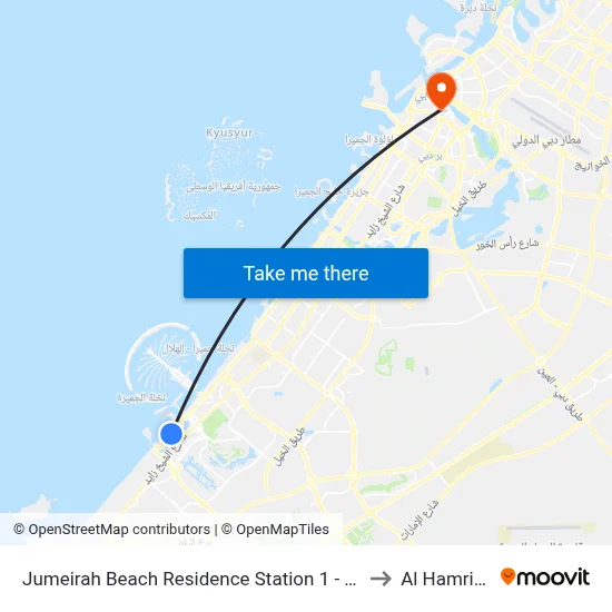 Jumeirah Beach Residence Station 1 - 01 to Al Hamriya map