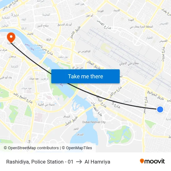 Rashidiya, Police Station - 01 to Al Hamriya map