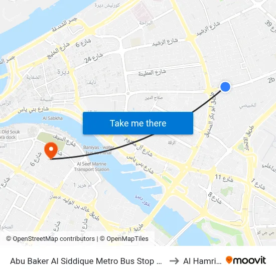 Abu Baker Al Siddique Metro Bus Stop 2 - 01 to Al Hamriya map