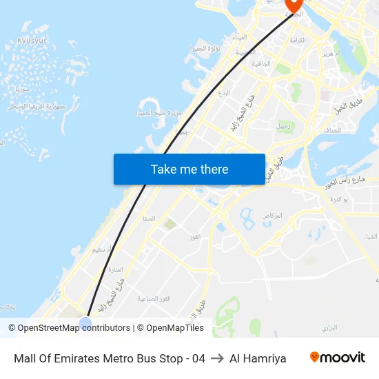 Mall of Emirates Metro Bus Stop - 04 to Al Hamriya map