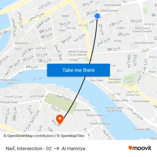 Naif, Intersection - 02 to Al Hamriya map