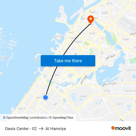 Oasis Center - 02 to Al Hamriya map