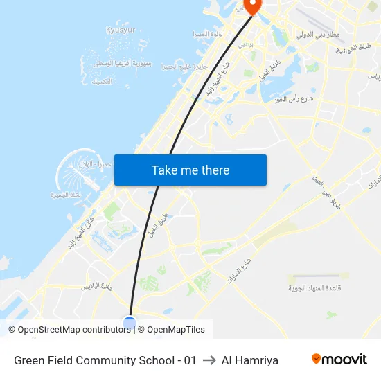 Green Field Community School - 01 to Al Hamriya map