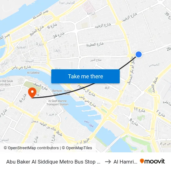 Abu Baker Al Siddique Metro Bus Stop 1 - 01 to Al Hamriya map