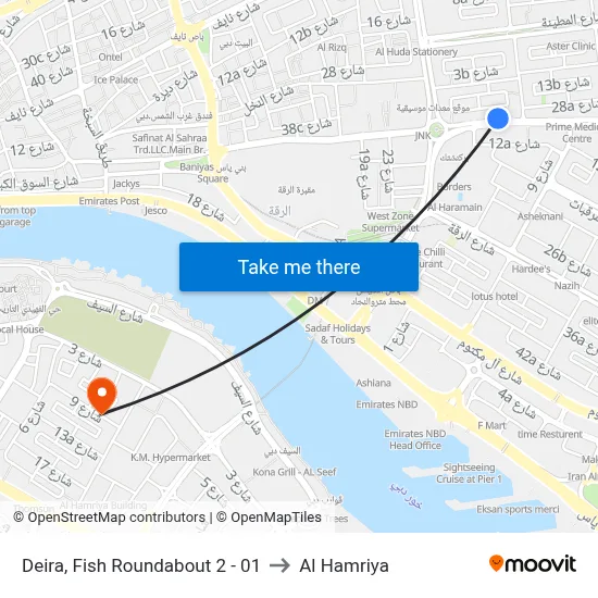 Deira, Fish Roundabout 2 - 01 to Al Hamriya map