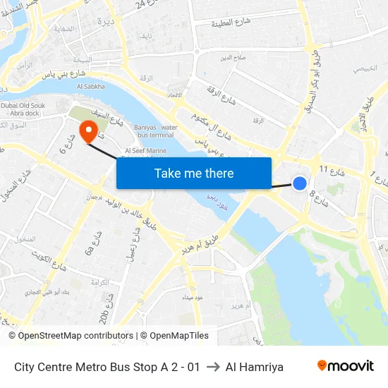 City Centre Metro Bus Stop A 2 - 01 to Al Hamriya map