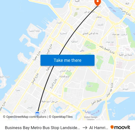 Business Bay Metro Bus Stop Landside - 01 to Al Hamriya map