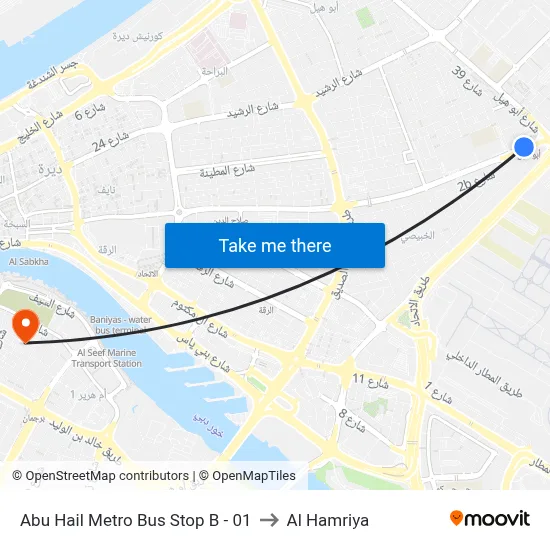 Abu Hail Metro Bus Stop B - 01 to Al Hamriya map