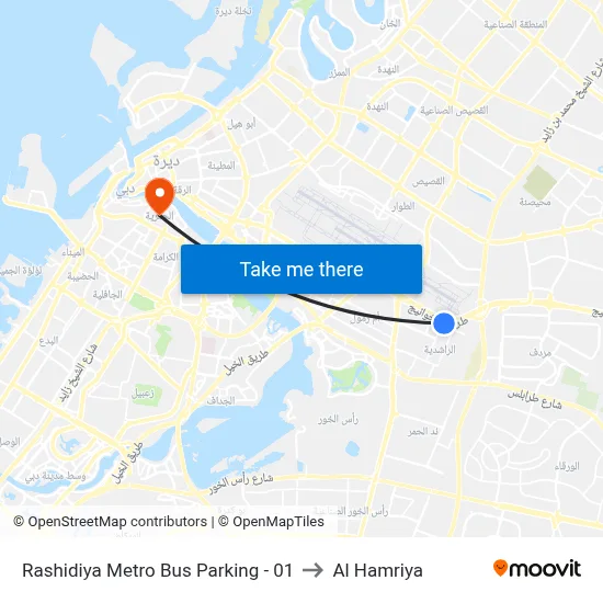Rashidiya Metro Bus Parking - 01 to Al Hamriya map