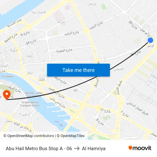 Abu Hail Metro Bus Stop A - 06 to Al Hamriya map