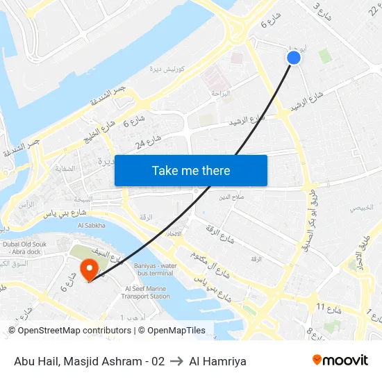 Abu Hail, Masjid Ashram - 02 to Al Hamriya map