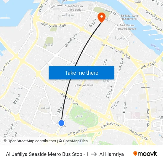 Al Jafiliya Seaside Metro Bus Stop - 1 to Al Hamriya map