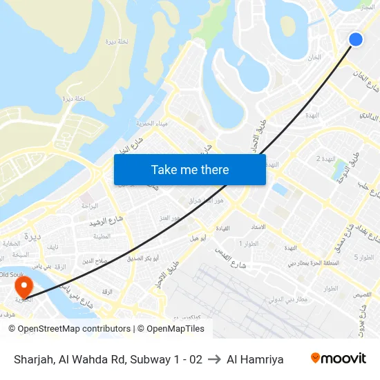 Sharjah, Al Wahda Road, Subway 1 - 02 to Al Hamriya map
