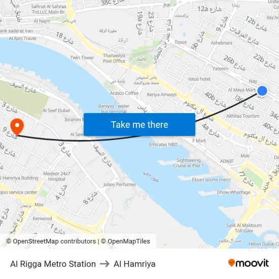 Al Rigga Metro Station to Al Hamriya map
