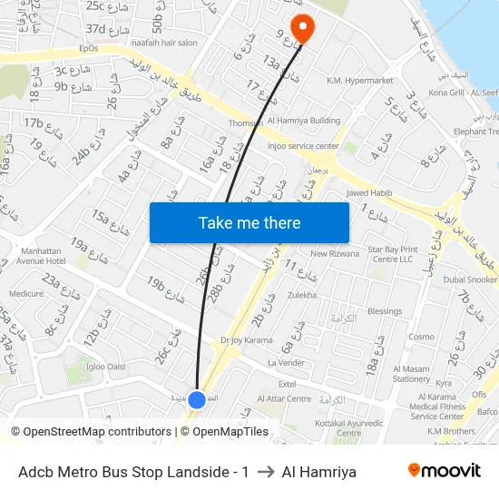 ADCB Metro Bus Stop Landside - 1 to Al Hamriya map