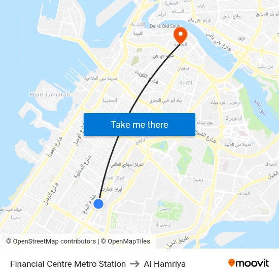 Financial Centre Metro Station to Al Hamriya map