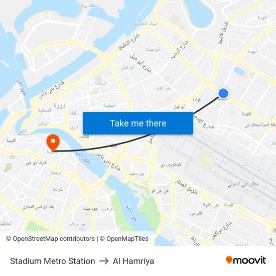 Stadium Metro Station to Al Hamriya map
